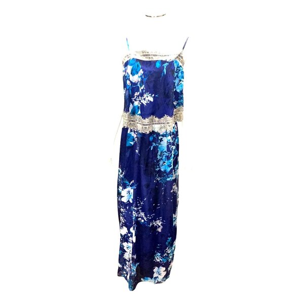 Twelfth Street by Cynthia Vincent Small Navy Floral Silk Maxi Dress Coastal Chic - Picture 2 of 16